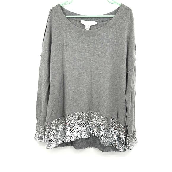 Donna Karan Size‎ Small Boat Neck Long Sleeve Pullover Sweater Gray Sequined - Picture 1 of 4